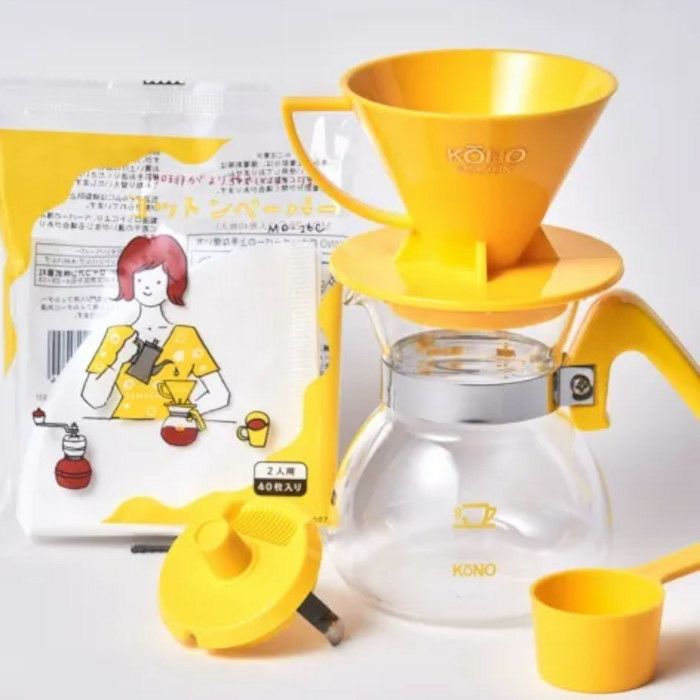 【kono/コーノ】名門2人用ドリッパーセット イエロー フタ付き MDN-20YE