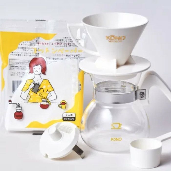 【kono/コーノ】名門2人用ドリッパーセット ホワイト フタ付き MDN-20WH