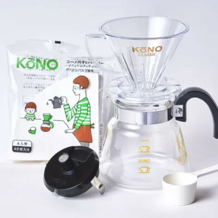 【kono/コーノ】名門4人用ドリッパーセット クリア（フタ付） MD-40