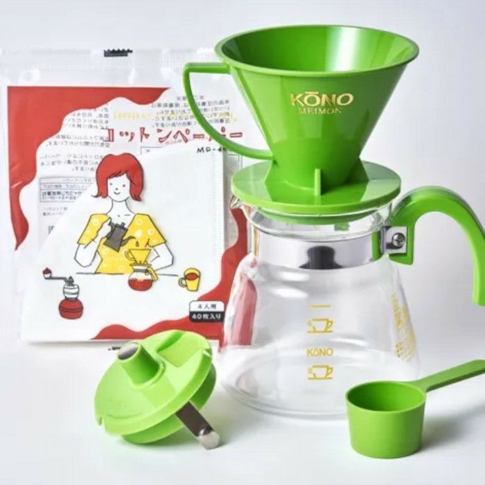 【kono/コーノ】名門4人用ドリッパーセット ライトグリーン フタ付き MD-40LG