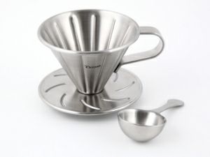 【Tiamo/ティアモ】円錐ステンレスドリッパー 1～2人用 メジャーカップ、ロシ40枚入り HG5033