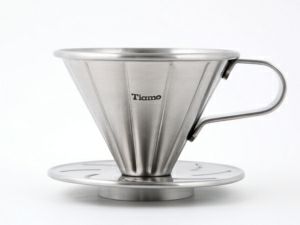 【Tiamo/ティアモ】円錐ステンレスドリッパー 1～2人用 メジャーカップ、ロシ40枚入り HG5033