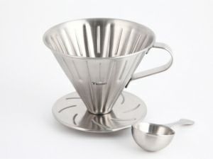 【販売終了】【Tiamo/ティアモ】円錐ステンレスドリッパー 2～4人用 メジャーカップ、ロシ40枚入り HG5034