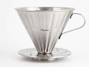 【販売終了】【Tiamo/ティアモ】円錐ステンレスドリッパー 2～4人用 メジャーカップ、ロシ40枚入り HG5034