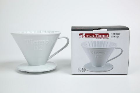 【Tiamo/ティアモ】円錐陶器ドリッパー ホワイト 1～2人用 HG5270