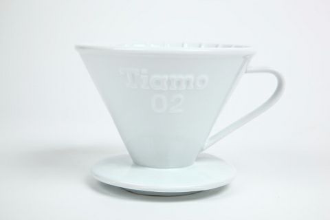 【Tiamo/ティアモ】円錐陶器ドリッパー ホワイト 1～2人用 HG5270