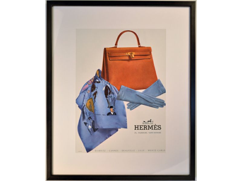 アートポスター】Hermes（エルメス）ケリーバッグとプリントスカーフを