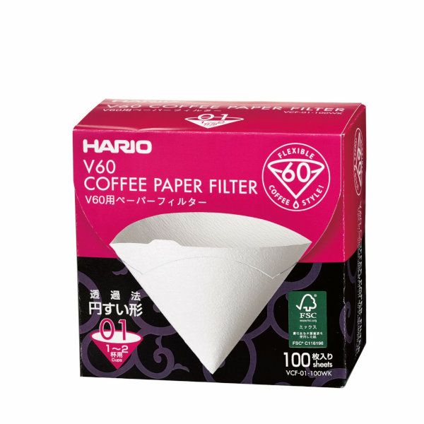 【hario/ハリオ】V60用ペーパーフィルター01W 100枚 個箱入り VCF-01-100WK