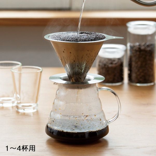 【HARIO】 ダブルメッシュメタルドリッパー　ヘアラインシルバー　1～4杯用 DMD-02-HSV
