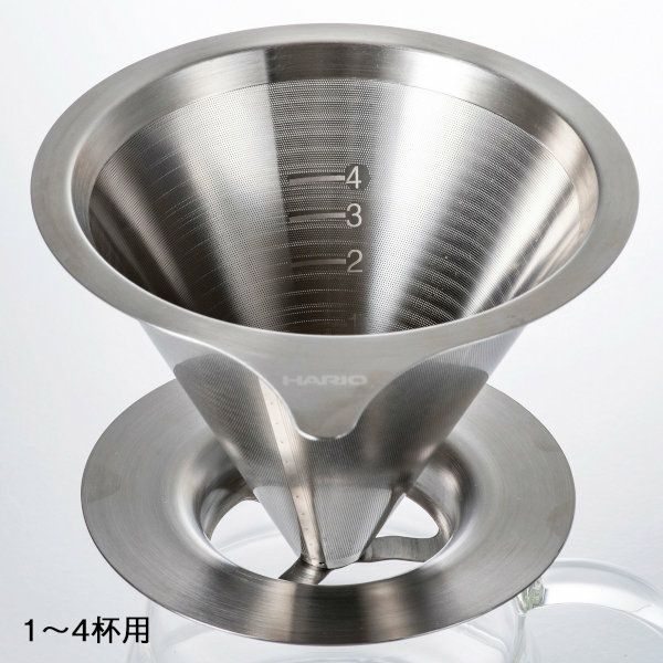 【HARIO】 ダブルメッシュメタルドリッパー　ヘアラインシルバー　1～4杯用 DMD-02-HSV