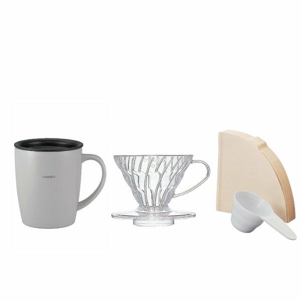 【販売終了】【HARIO】 V60 ドリッパー保温マグセット　グレー 1～2杯用 VDSM-2424-GR