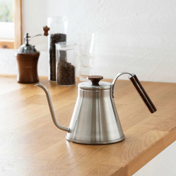 【HARIO】 V60 ドリップケトル・ウッド　ヘアラインシルバー VKW-120-HSV