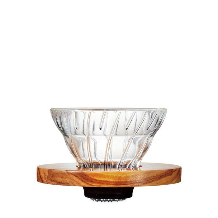 【hario/ハリオ】V60 耐熱ガラス透過ドリッパーオリーブウッド 1杯～2杯用 VDGR-01-OV
