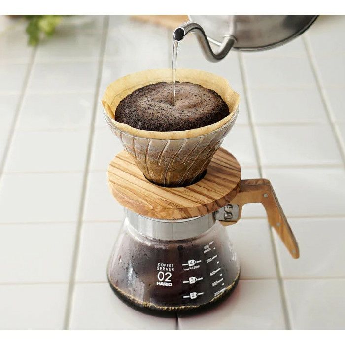 【hario/ハリオ】V60 耐熱ガラス透過ドリッパーオリーブウッド 1杯～2杯用 VDGR-01-OV