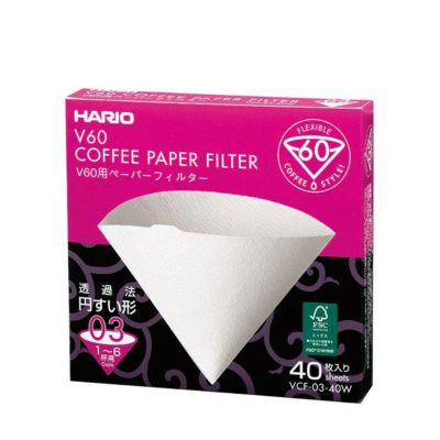 【HARIO】Ｖ60用ペーパーフィルター03Ｗ　VCF-03-40W