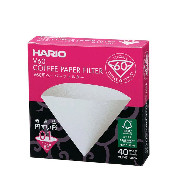 【在庫限り】【hario/ハリオ】V60用ペーパーフィルター01Ｗ 40枚 個箱入り VCF-01-40W