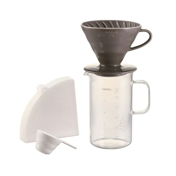 【ハリオ】ビーカーサーバー＆ドリッパーセット 1～4杯用 V60計量スプーン・VCF-02W 40枚付き  グレー