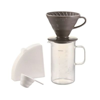【ハリオ】ビーカーサーバー＆ドリッパーセット 1～4杯用 V60計量スプーン・VCF-02W 40枚付き  グレー
