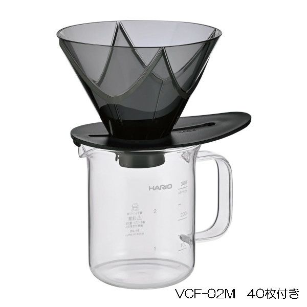 【ハリオ】ドリッパーMUGENサーバーセット 透明ブラック 1～2杯用 VCF-02M 40枚付き