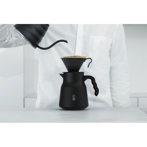 【販売終了】【ハリオ】V60保温ステンレスサーバーPLUS 800 ブラック 2～6杯用 流量調整アタッチメント付き
